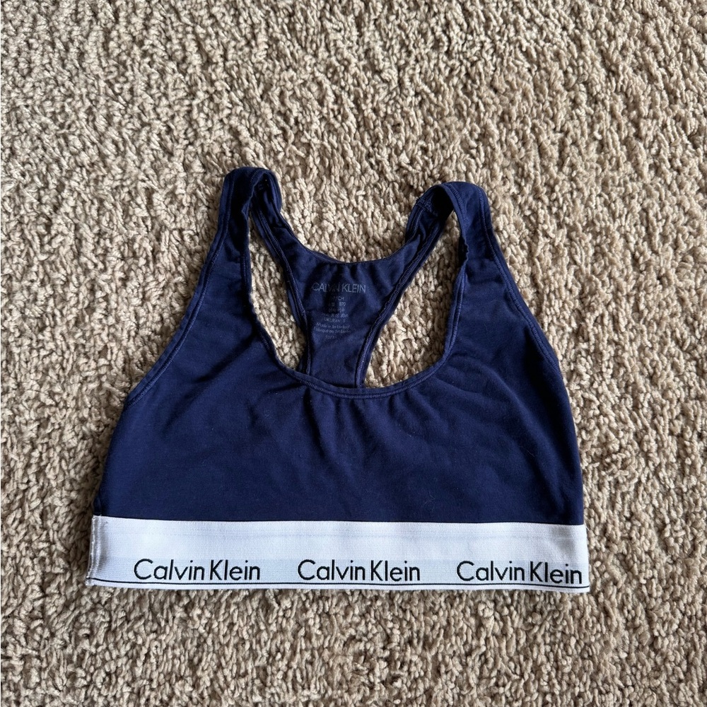 Calvin Klein Dark Blue Sports Bra with White Band